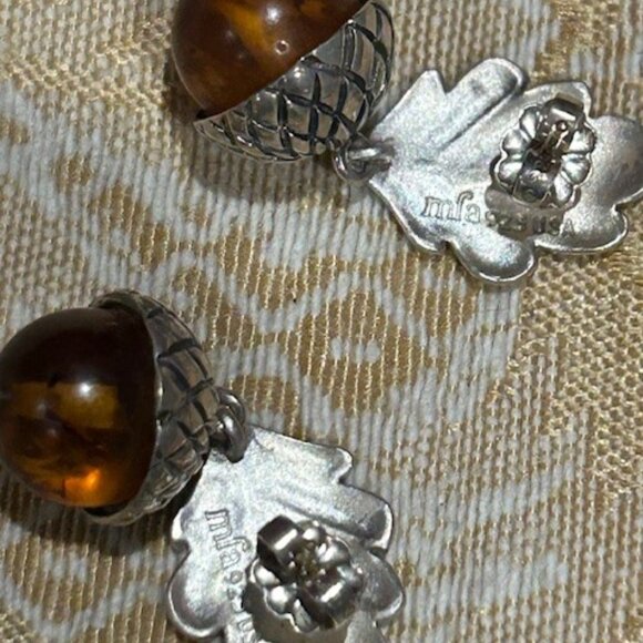 MFA Museum of Fine Arts 925 Silver Leaf Amber Acorn EARRINGS - Picture 7 of 8